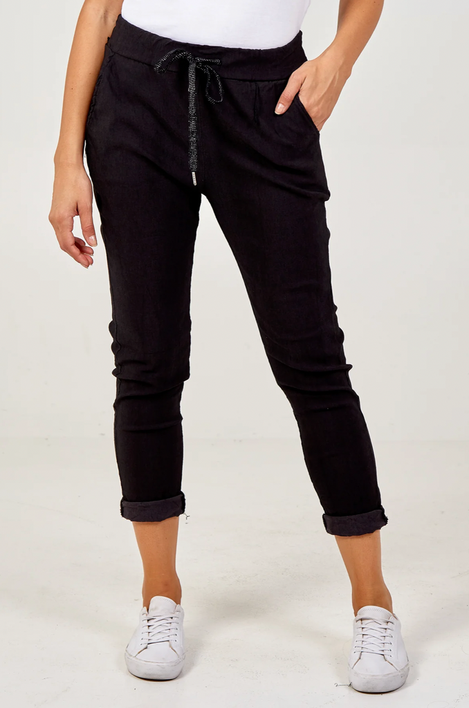 Megan Magic Trousers Black Shimmer Drawstring