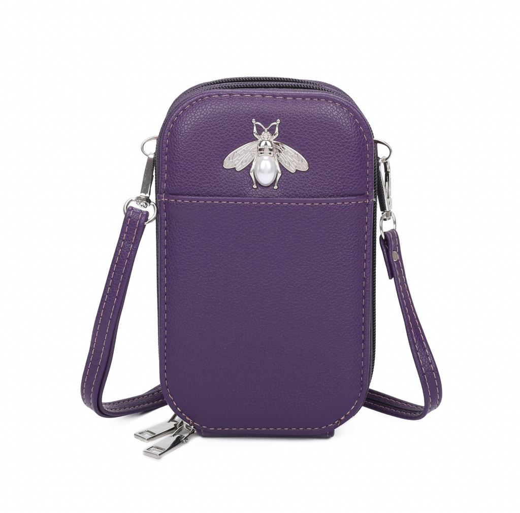 Bella Bee Coin & Card Crossbody Purse Bag Purple