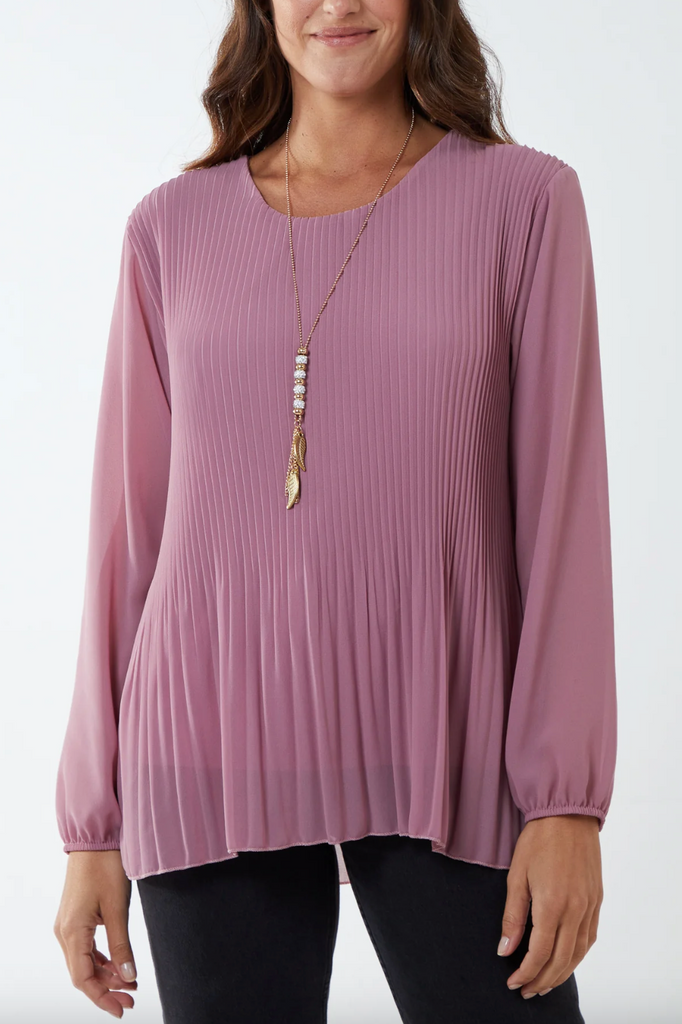 Pleated Necklace Top Dusky Pink