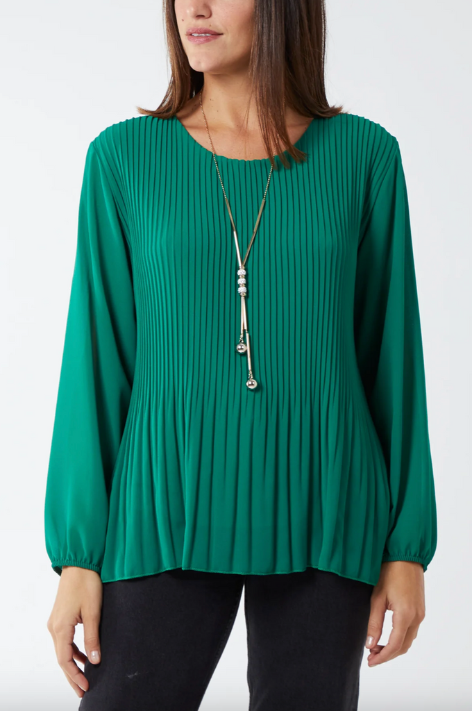 Pleated Necklace Top Green