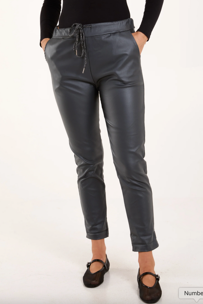 Megan Magic Trousers PU Coated Charcoal