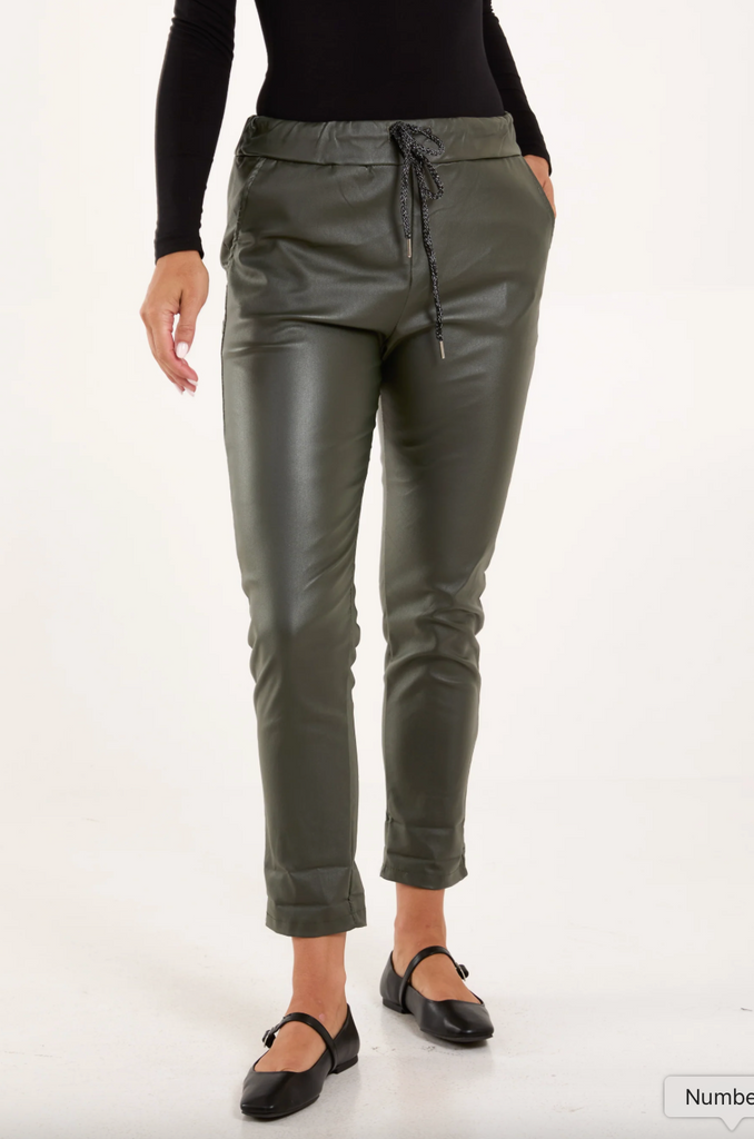 Megan Magic Trousers PU Coated Khaki