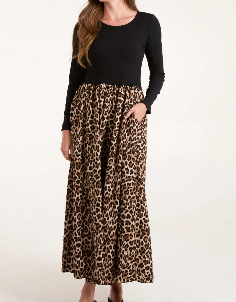 Lara Leopard Elasticated Bodice Long Sleeve Dress