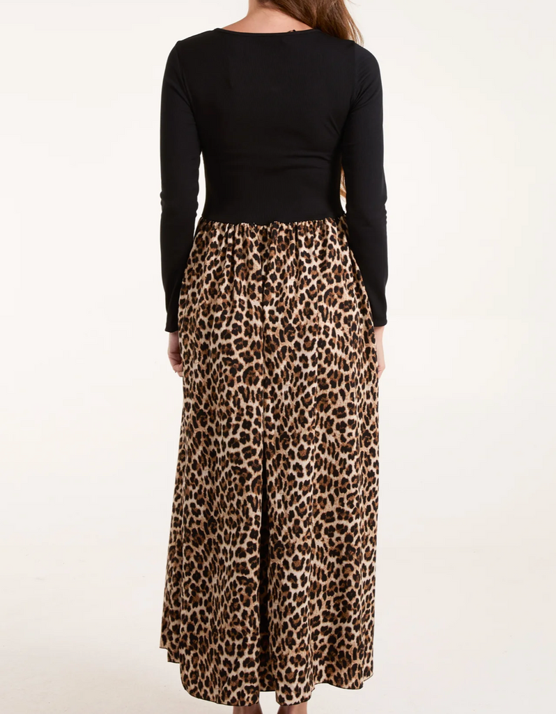 Lara Leopard Elasticated Bodice Long Sleeve Dress