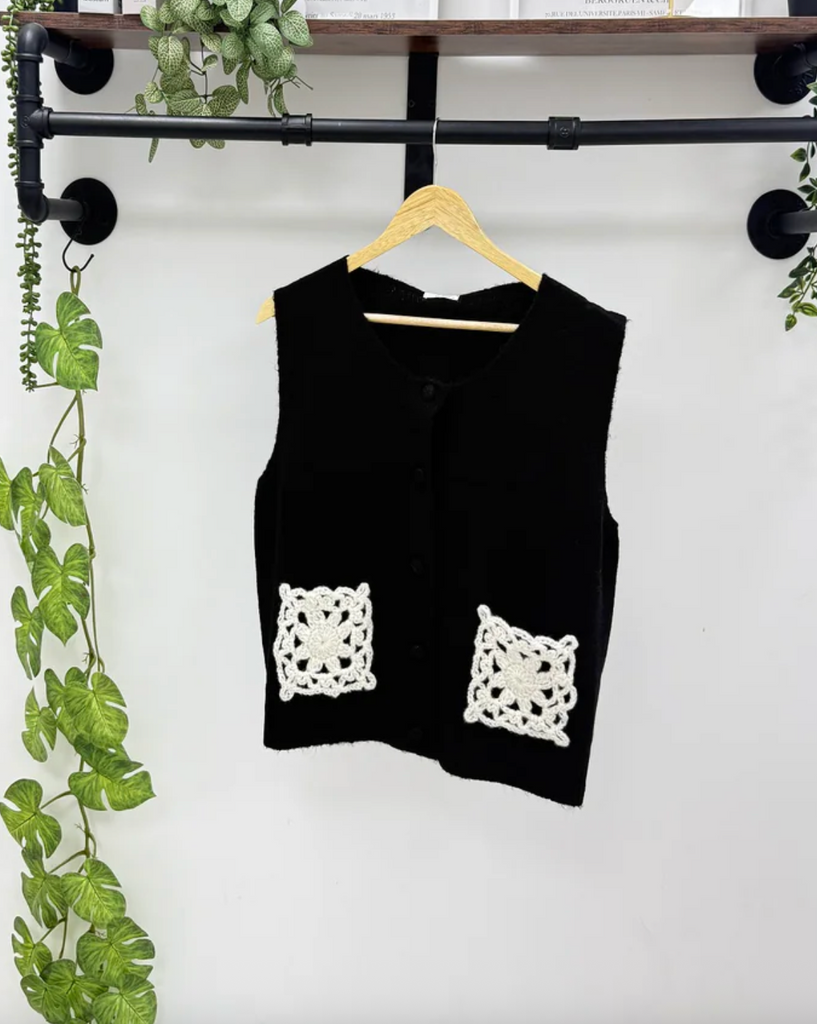 CARA Crochet Pocket Tank Black