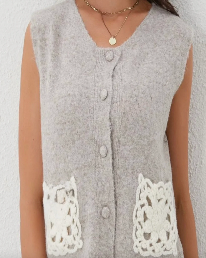 CARA Crochet Pocket Tank Beige