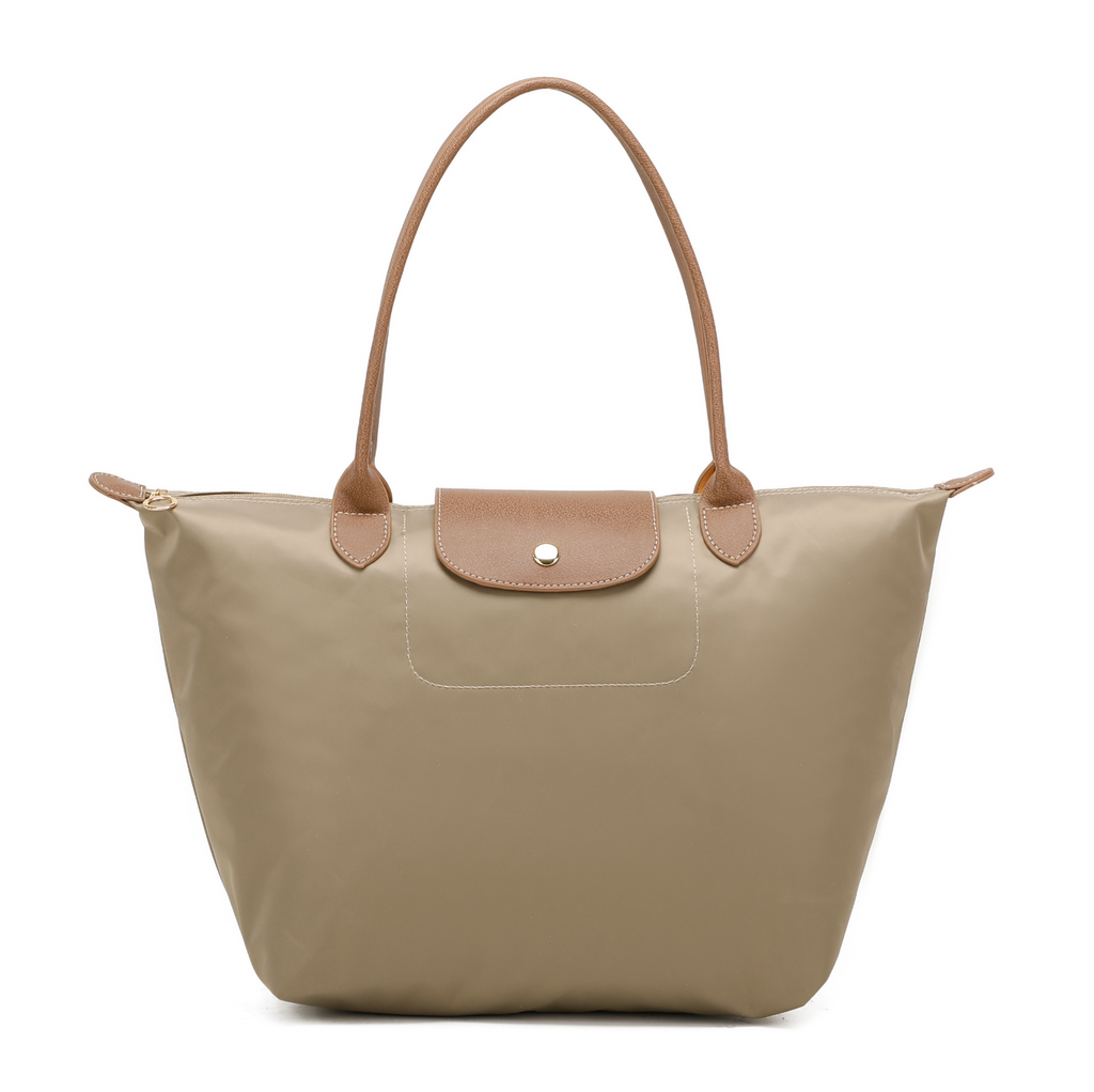Foldable Shopper Tote Shoulder Bag Beige