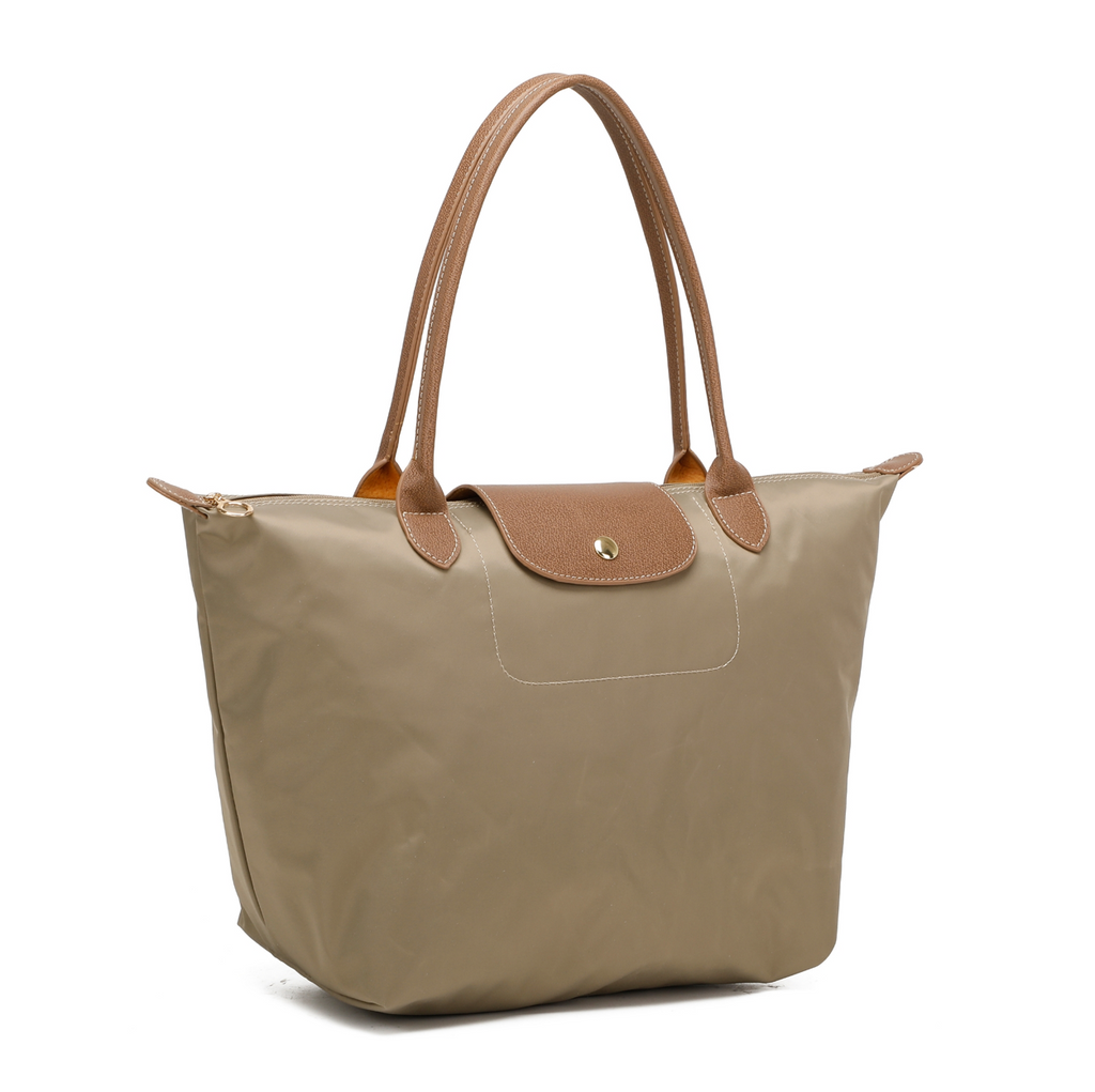 Foldable Shopper Tote Shoulder Bag Beige