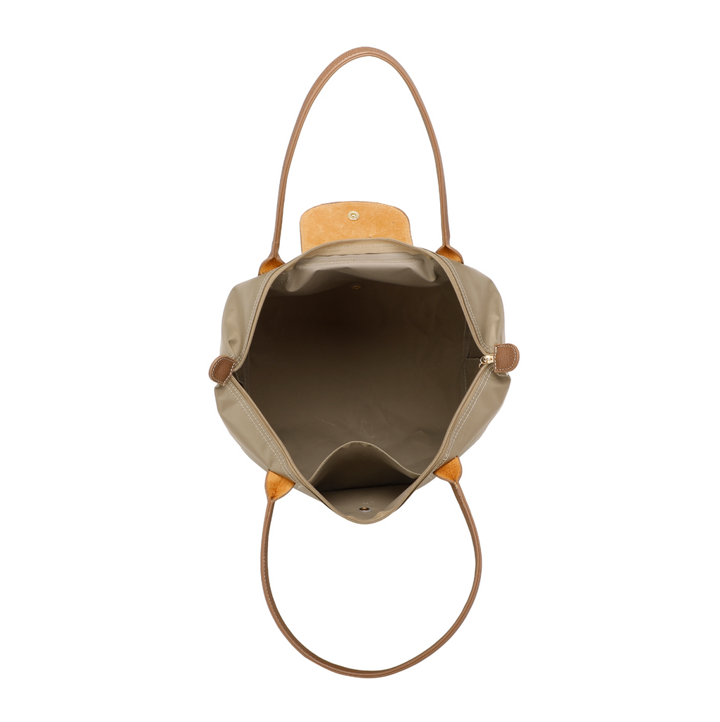 Foldable Shopper Tote Shoulder Bag Beige