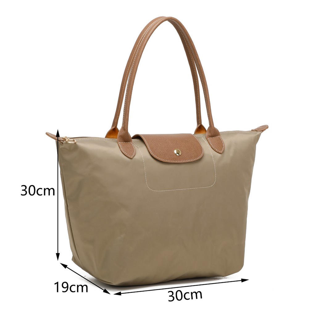 Foldable Shopper Tote Shoulder Bag Beige