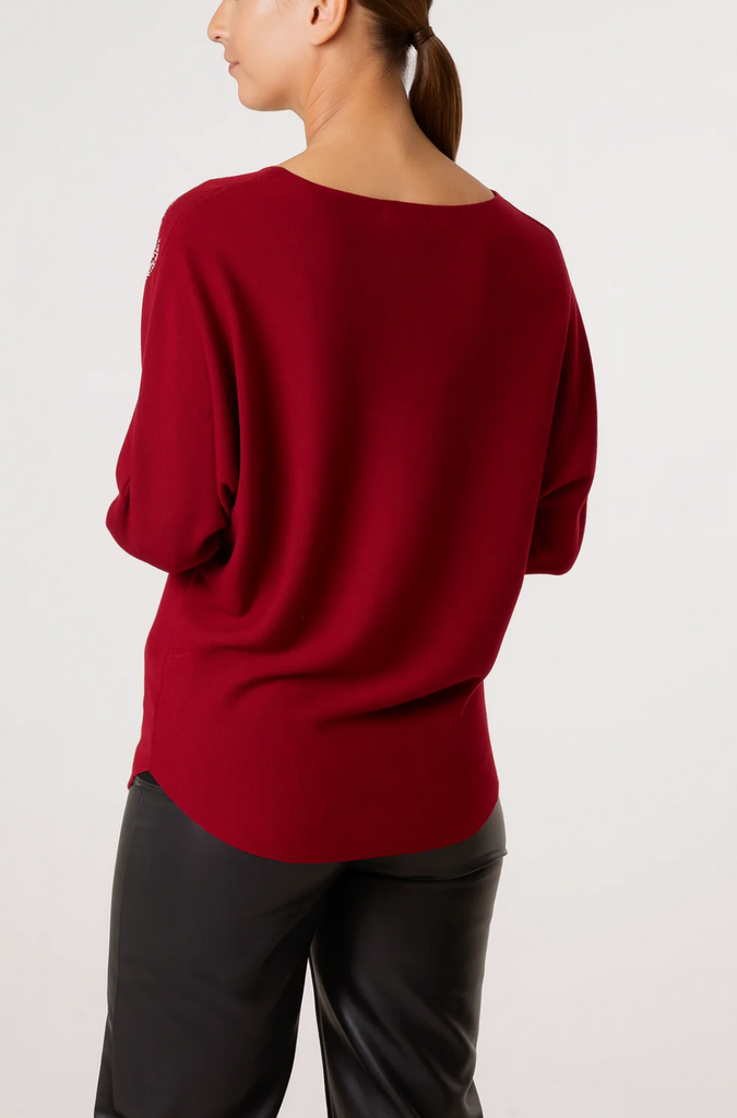 Rebecca Heart Sparkle Jumper Burgundy