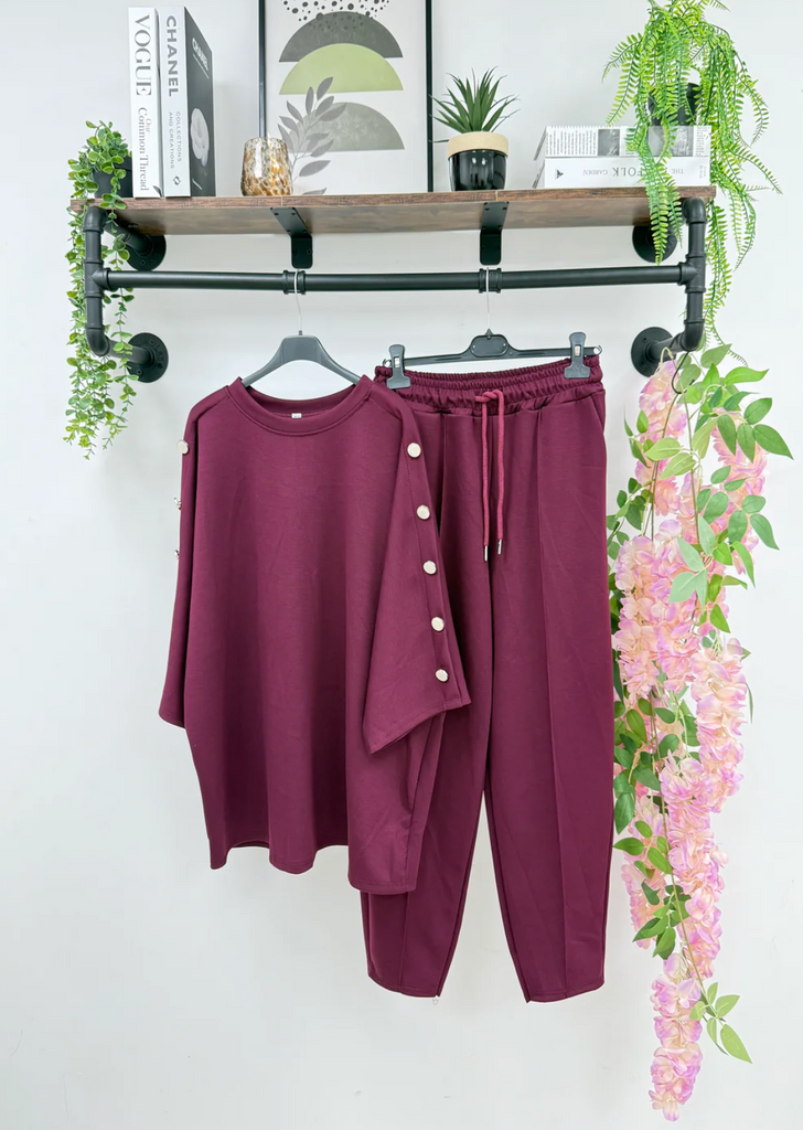 Kaz Button Co Ord Burgundy
