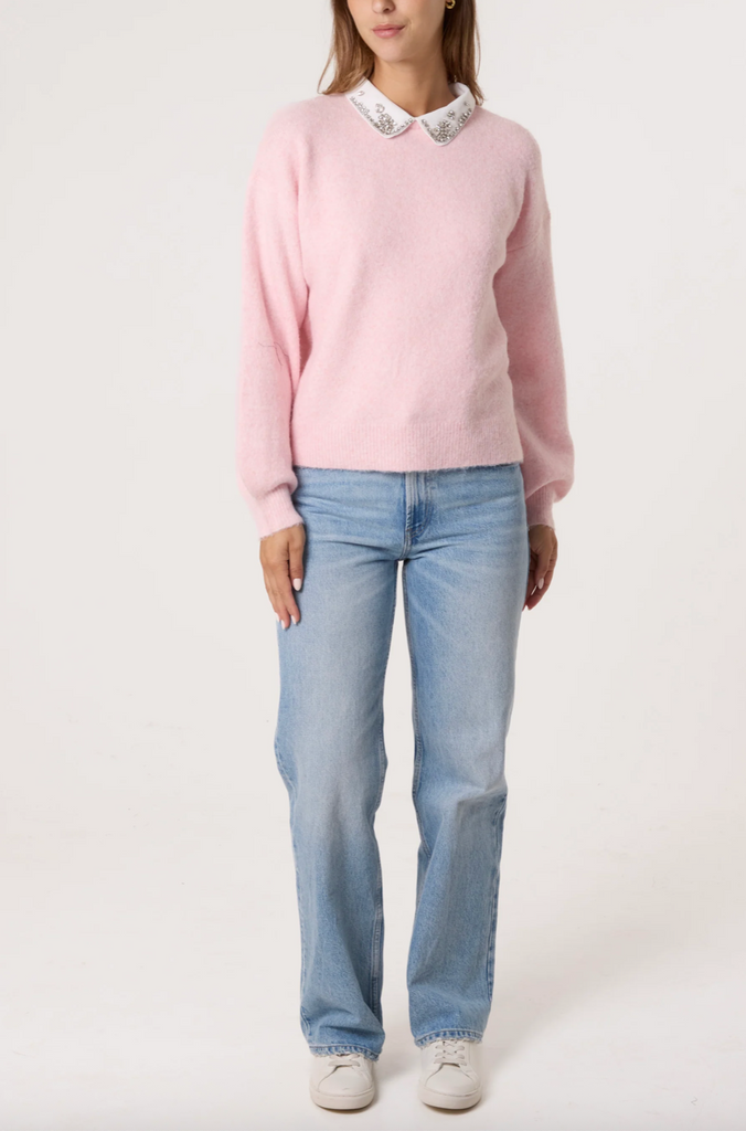 Emily Embellished Collar Jumper Pink