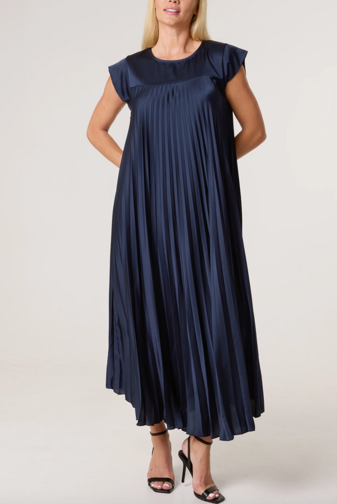Pryia Pleated Dress Navy