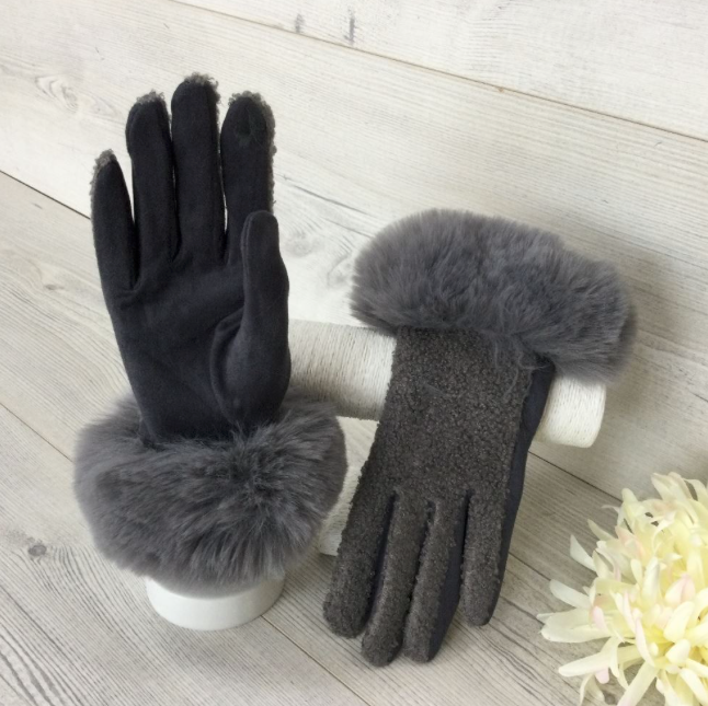 Dark Grey Bobble Elegant Gloves