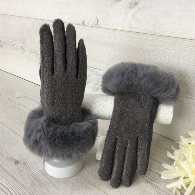 Dark Grey Bobble Elegant Gloves