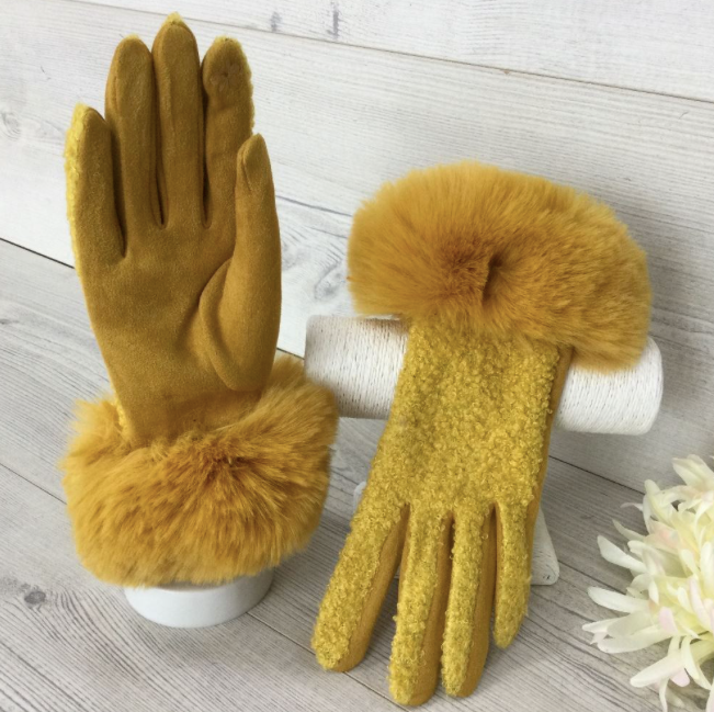 Mustard Bobble Elegant Gloves