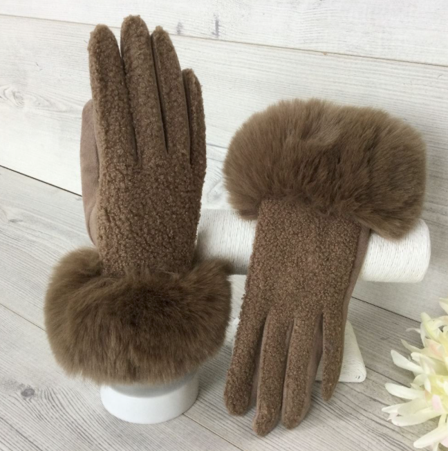 Brown Bobble Elegant Gloves