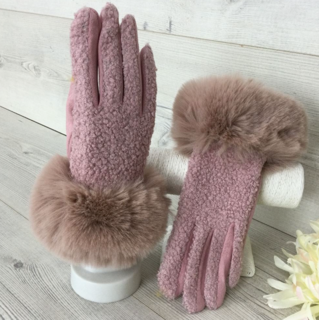 Baby Pink Bobble Elegant Gloves