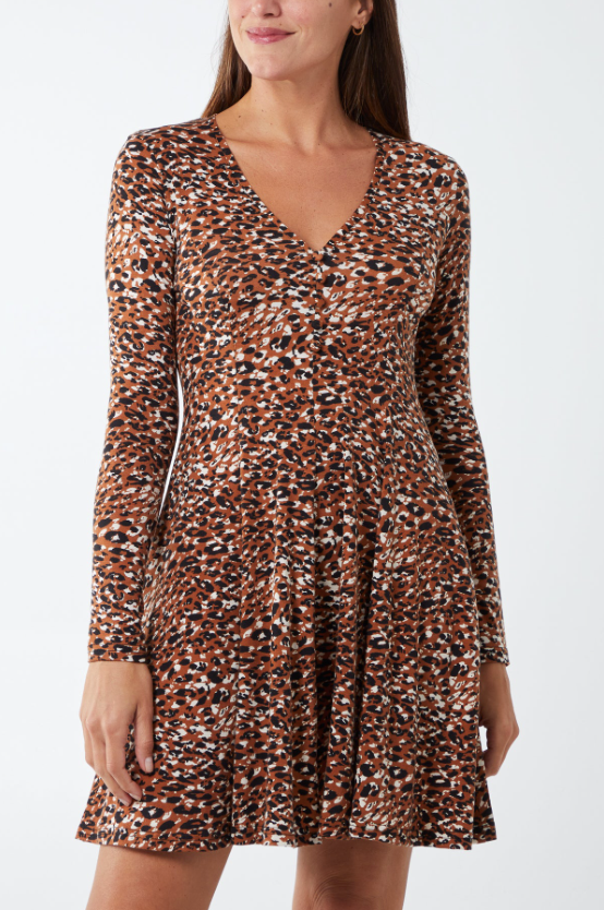 Freya Leopard Fit & Flare Dress Brown Sugar