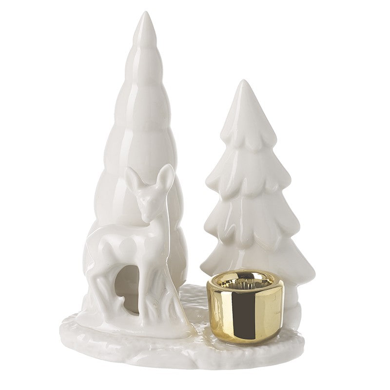 Porcelain Tree And Deer Dinner Candle Holder